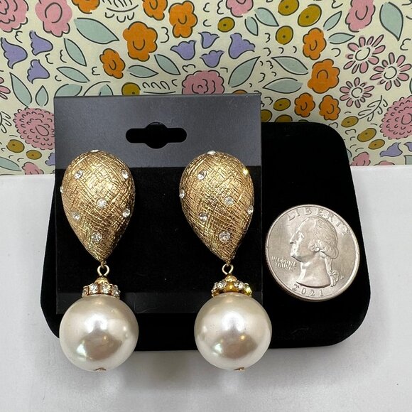 Pearl Drop CZ Pave Earrings - Picture 3 of 4